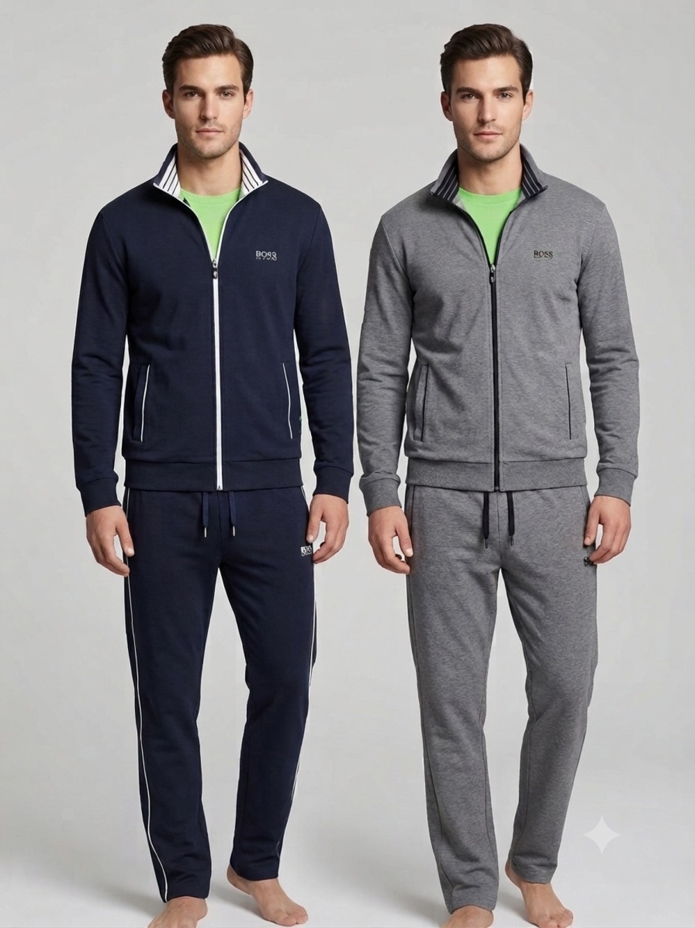 BOSS Hugo Boss Tracksuit Navy Blue Grey Set Regular Fit Short Length Mens L